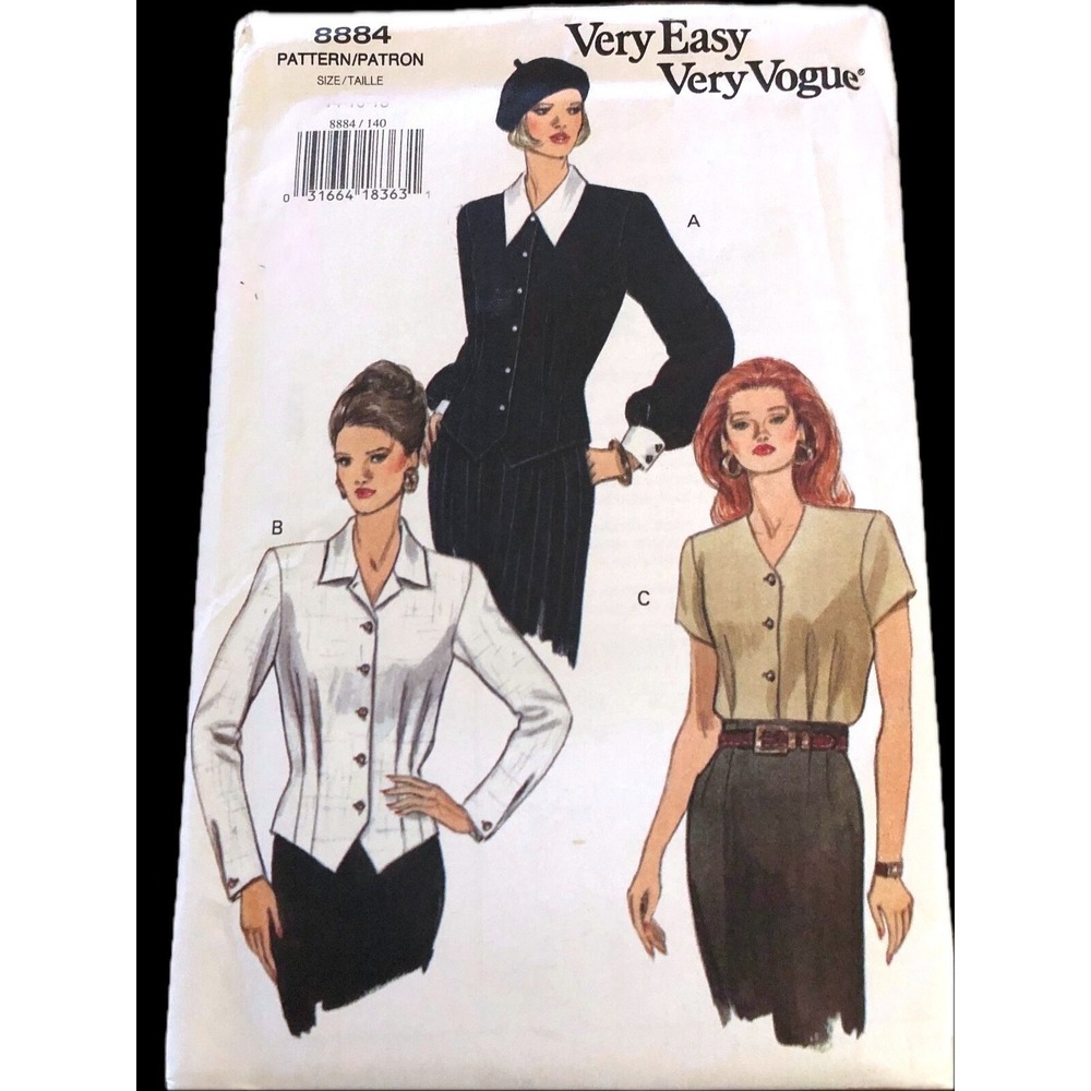 Vogue 8884 Fitted Waist Tailored Blouse 8-12 Vtg '94 Minimalist NoEnvelope UNCUT